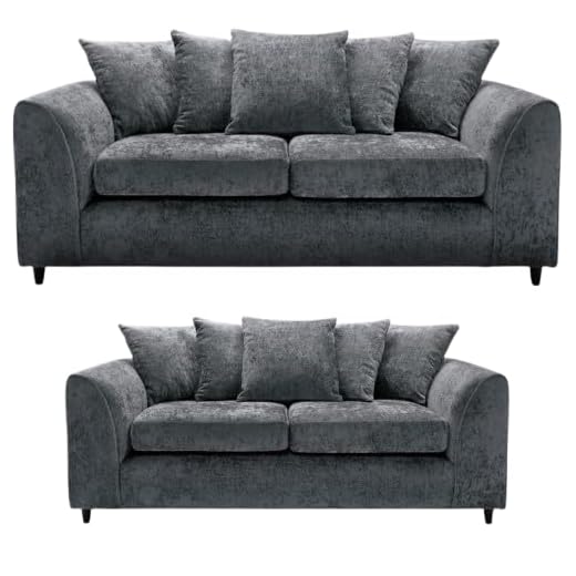 Alaska 3+2 Settee Couch - Comfy 3 and 2 Seater Sofa Sets - Modular Dual Arm Corner Sofas - Upholstered Fabric Sofa Couch Set - 5 Seated Scatter Back for Living Room Lounge Indoors (Grey, 3+2 Seater)