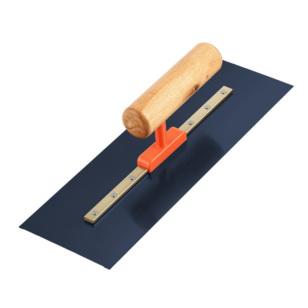 vsshe Lightweight Plastering Trowel for Smooth Finishing, Finishing Trowel, Broken in Baked Blue Stainless Steel 280mm x 95mm, Wooden Handle, for Plastering, Brickwork and Concrete Finishing