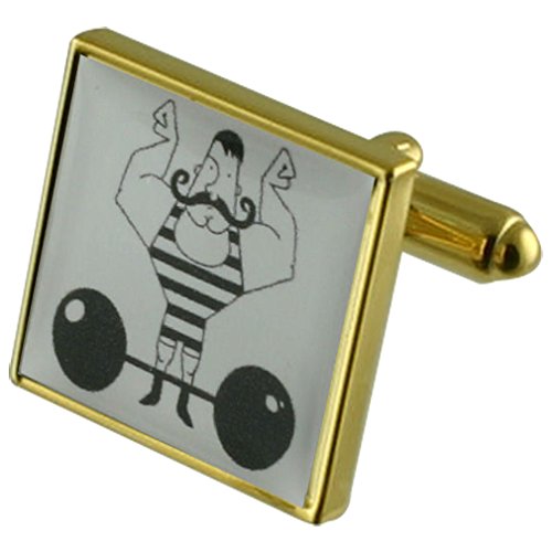 Gemelos de oro de culturista para regalo de hombre con caja grabada personalizada