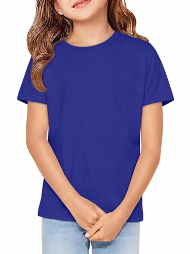 ZDC Girls Short Sleeve Shirts Kids Crewneck Soft T-Shirts Summer Tees 5-14 Years Royal Blue