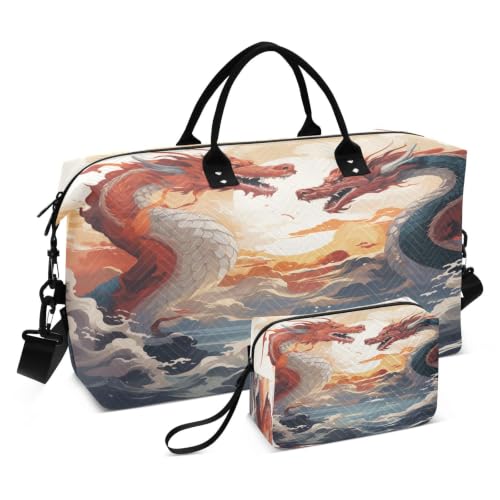 Sac de sport de natation dragon volant avec trousse à maquillage