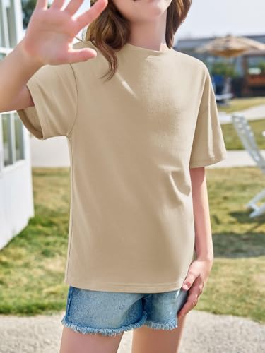 Image of Haloumoning Girls Short Sleeve T-Shirts | Kids, Summer,Girls shirts,Oversized t shirts,Girls T-Shirts,Oversized Tops, Casual Crewneck, Basic Tees 5-14Y