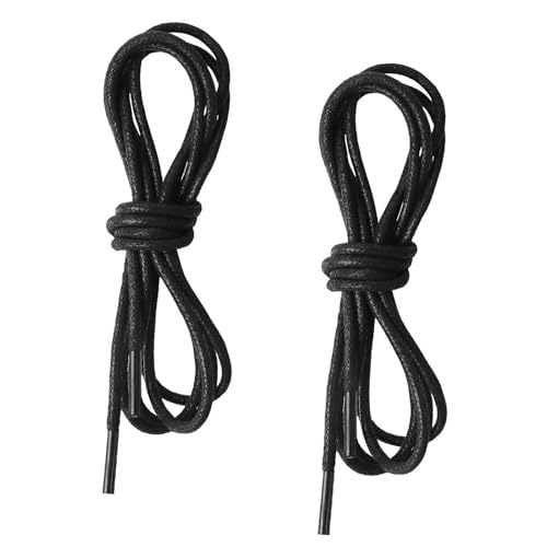 YOLCAR 2 Pairs Waxed Oxford Shoelaces for Dress Shoes 90cm/35.4 Round Replacement Strings for Business Shoes 2.5mm Black