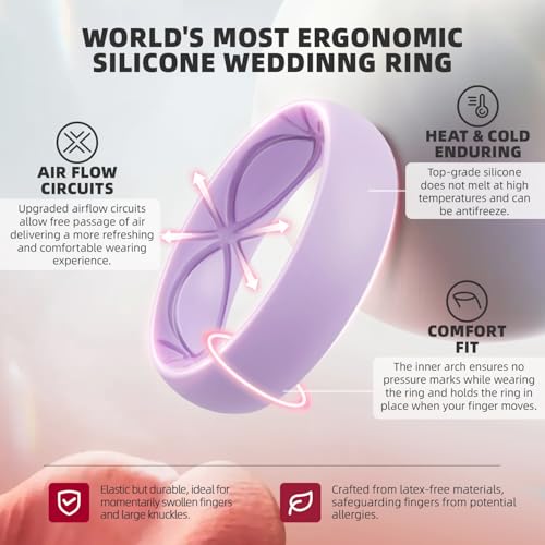 Image of Egnaro 4 /5 /8 Variety Multipack Ergonomic Breathable Bridal Rings Sets, 6mm Wide - 2mm Thick Rubber Wedding bands women, silicone Rings for her with Half Size