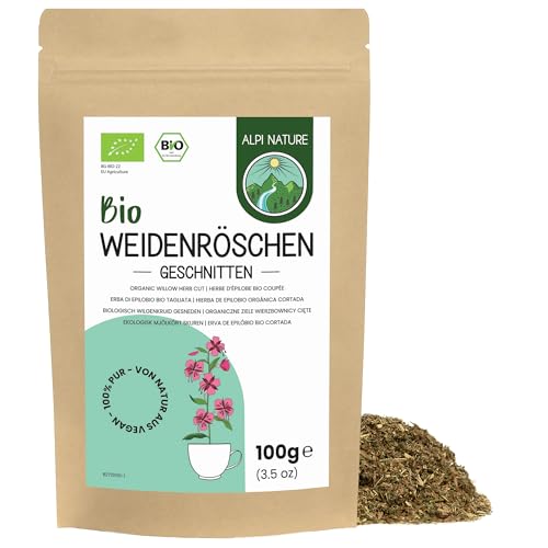 Alpi Nature Epilobio Orgánico Infusión 100g, Epilobio Seco y Cortado con Flores Pequeñas, Té Suelto