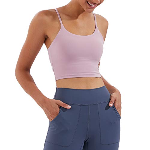 Image of Women's Strappy Stretch Sports Bra Longline Yoga Tank Top Fitness Bra Workout Camisole Crop Tops for Teen Girl