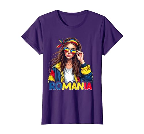 Drapeau Roumanie Femme Lunettes De Soleil Fille Roumanie T-Shirt, Femme, Violet, S