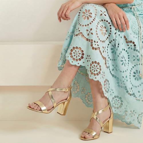 Image of Trary Women's Block Chunky Heel Sandals for Women Open Toe Adjustable Cross Ankle Strap Dress Shoes Walking Wedding Evening Bridal Heels