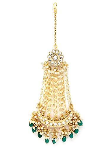 Karatcart Kundan Passa Kundan Passa Gold Plated Green, One Size, Metal, Kundan