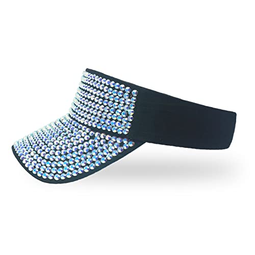Women's Bling Visors With Rhinestone Sparkle Sun Hats Adjustable Good Protection From The Sun Lady Cap (Black) #TOP1