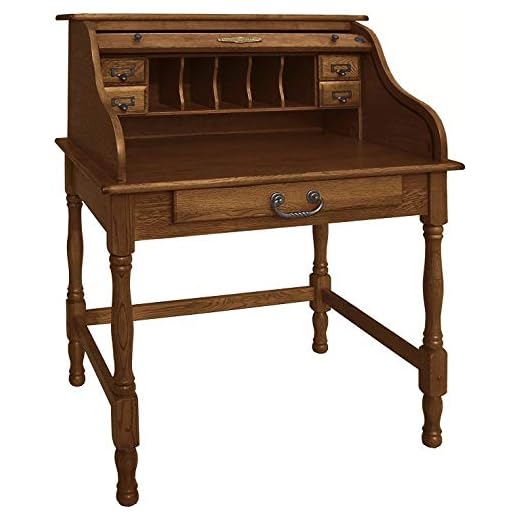 Mini Roll Top Desk Solid Oak Wood 32x 24x 44 Small Writing or Laptop Desk Burnished Walnut Finish Small Desk For Home Office, Kitchen, Bedroom, Living Room, Den Great Bill Paying Desk