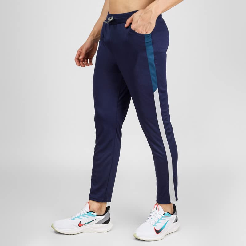 Image of Men Slim Fit Joggers for Running, Gym Sports Lower Summer Track Pants for Men Multipurpose Mens Lower Activewear Trousers, Night Pants for Men-Blue, White-2XL