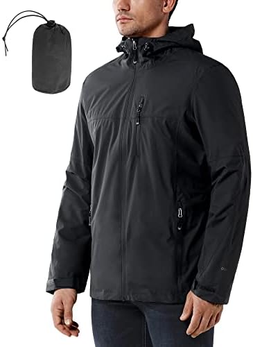 33,000ft Men's Rain Jacket Waterproof Cycling Running Packable Raincoat with Hood Lightweight Windbreaker with Mesh Lining
