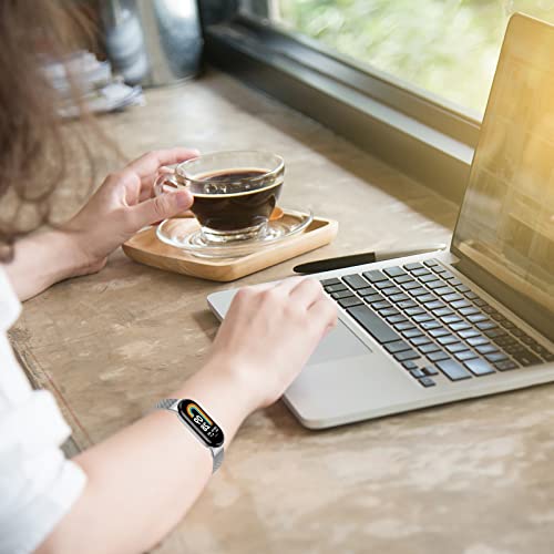 BDIG Correa compatible con Xiaomi Mi Band 10/Mi Band 9/Xiaomi Mi Band 8, pulsera de repuesto de acero inoxidable con hebilla ajustable para Mi Smart Band 10/9/8 Melan Plata (reloj no incluido)