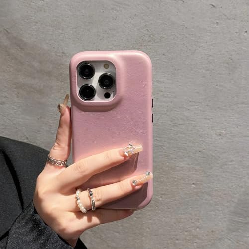 Coque arrière iPhone 14 Pro Max rose étui en cuir de luxe vintage anti-choc