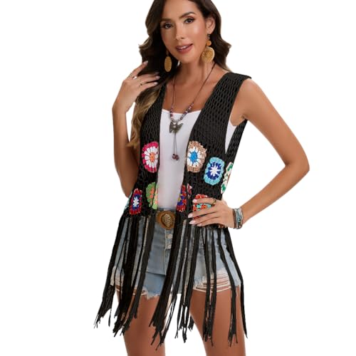 Women Tassels Crochet Hollow Out Vest Sleeveless Fringe Boho Handmade Cardigan Beachwear