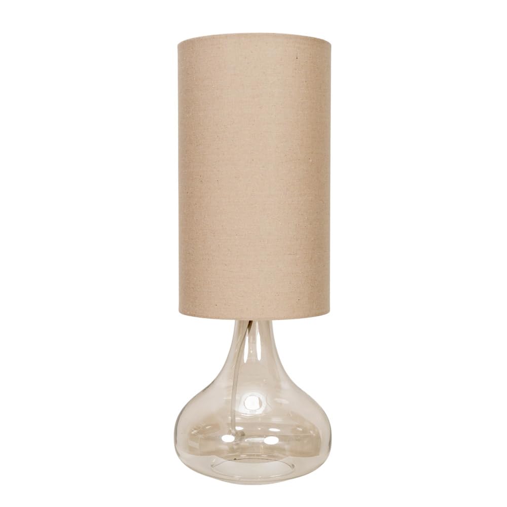 Valuelights Unisex Off White Sylvie Natural Linen Tall Lamp Shade Amber Glass Teardrop Table Lamp In White