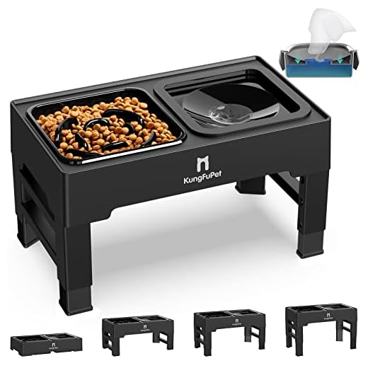 Elevated Dog Bowls, 2-in-1 Raised Slow Feeder Dog Bowls Stand with Anti Spill Water Bowl 4 Height for Large Medium Dogs, Non-Skid No Shaking Dog Food Bowl [Upgrade Version]