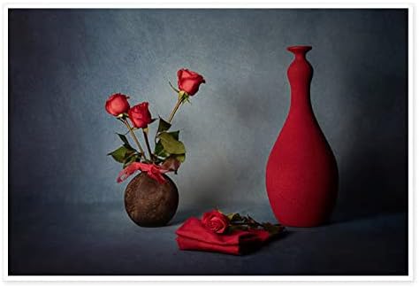 Canvas Prints Wall Art For Home and Office Wall Decoration Red Roses And Vase Canvas Artwork Print Painting Picture Still Life Modern Abstract Unframe Wall Art for Living Room Bedroom Kitchen 08x12inch