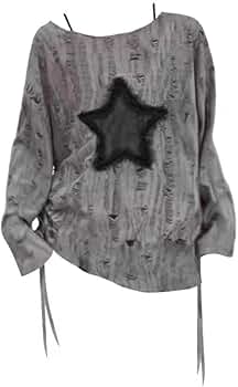 Ponitrack Y2K Top Star Print Loose T-Shirt Goth Clothes