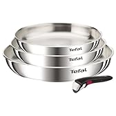 Tefal Ingenio Emotion, Batterie de cuisine, Acier inoxydable, Poêles 22/24/28cm, Poignée amovible, Design empilable, Induction, L8968445