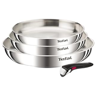 Tefal Ingenio Emotion, Batterie de cuisine, Acier inoxydable, Poêles 22/24/28cm, Poignée amovible, Design empilable, Induction, L8968445