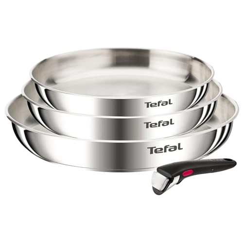 Tefal Ingenio Emotion, Batterie de cuisine, Acier inoxydable, Poêles 22/24/28cm, Poignée amovible, Design empilable, Induction, L8968445