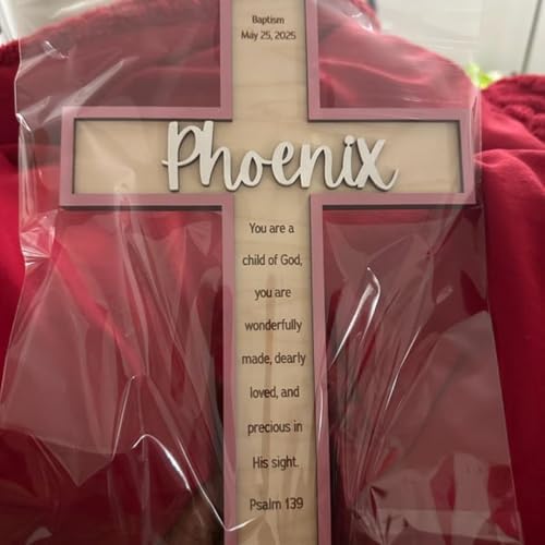 WEIYOUDP Personalized Wooden Baptism Cross,Custom Kid Name Cross,Baby Shower,Nursery Easter Decor,Baptism Gift,First Christening Gift for Girls and Boys — view 4