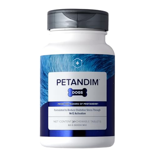 Petandim Dog Vitamins (30 Chewable Tablets), Antioxidants Reduce Oxidative Stress, Joint Supplement for Dogs, Skin and Coat Supplement, Omega-3 & Collagen for Dogs, Chicken + Bacon Flavor