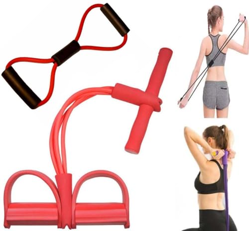 Pedal de pie de cuerda elástica multifunción, banda de resistencia de pedal de 4 tubos, expansor de pecho, ideal para ejercicio de fitness en casa/gimnasio, apunta a brazos, piernas y abdomen para