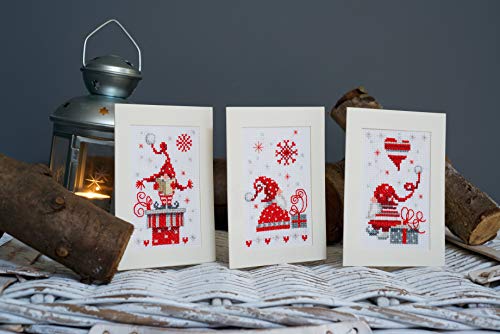 Image of Vervaco Counted Cross Stitch Greeting Card Kit Christmas Gnomes (Set of 3) 6 inch x 4 inch