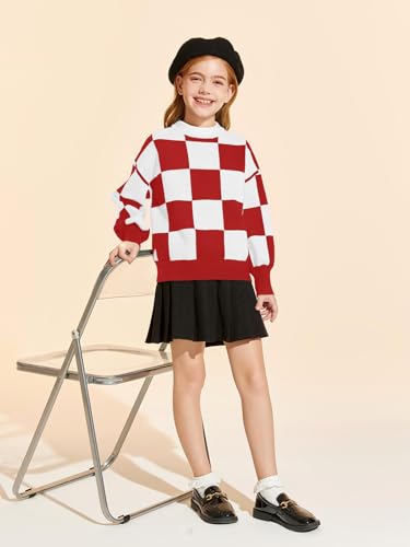 Image of Girls Sweaters Kids Fashion Plaid Mock Neck Pullover Sweater Tops 5-14 Years