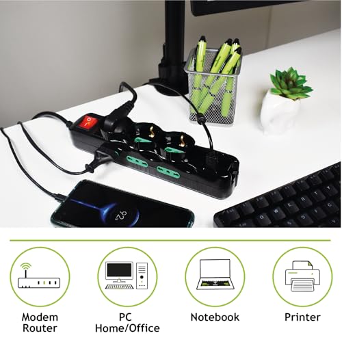 Tecnoware Power Systems - Multipresa Power Cleaner 9 | 3 Prese Schuko/Italia 10/16A | 6 Prese Italia 10/16A | USB-A e USB-C Quick Charger 3.0 | Interruttore Luminoso, Nero, 9 Uscite - Immagine 4