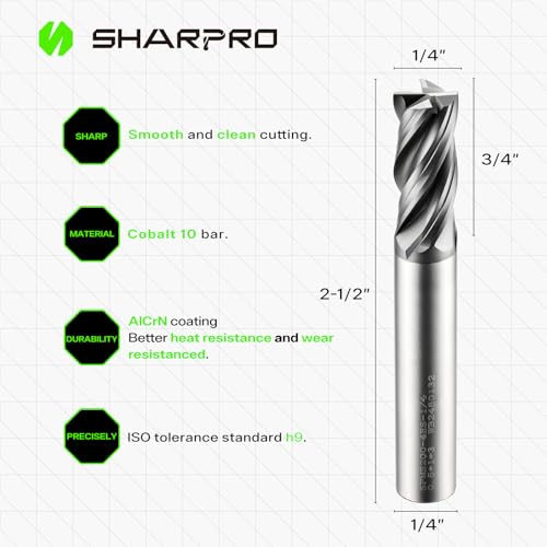 Image of 1 /4 Inch Shank Carbide Square End Mill, 4 Flute CNC End Mills, Heat-Resistant Metal Endmill Suitable Alloy Steel, Stainless Steel