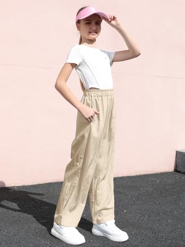 Image of SANGTREE Girls & Woman Wide Leg Pants Lightweight Casual Elastic High Waist Straight Leg Loose Trousers,4 Years - Woman 2XL