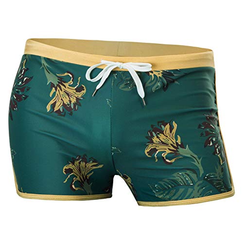 Men's 50S Vintage Contrast Quick Dry Swimwear Swim Brief Board Shorts Green X-Large #TOP2