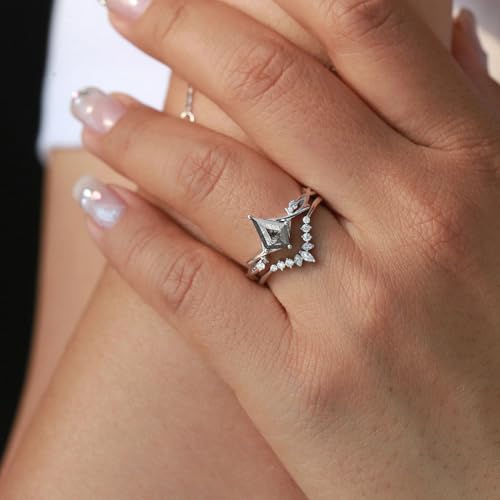 Engagement Ring Set 925 Sterling Silver 10K 14K 18K Gold Kite Cut Black Rutilated Quartz/Salt And Pepper Diamond Wedding Ring With Moissanite Engagement Ring Set For Women 2pcs2