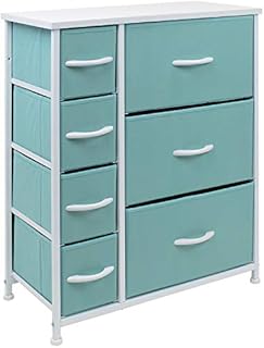 Sorbus Dresser with 7 Drawers - Furniture Storage Chest for Kid’s, Teens, Bedroom, Nursery, Playroom, Clothes, Toys - Steel Frame, Wood Top, Tie-dye Fabric Bins (7-Drawer, Pastel Aqua)