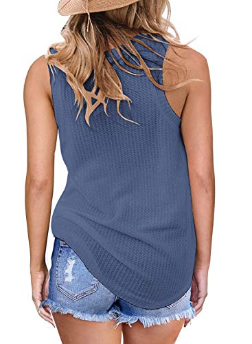 Miholl Women's Summer Sleeveless Soft Waffle Knit Shirts Twist Knot Casual Tank Tops (Medium, Blue) #TOP1