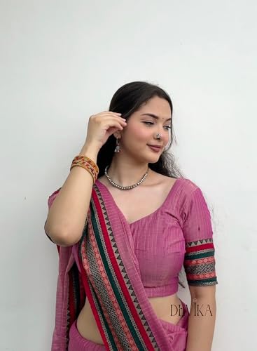 Image of DEVIKA TEXTILES Anuradha Pink Narayanpet Pure Cotton Saree | Comfortable & Stylish Saree for Women
