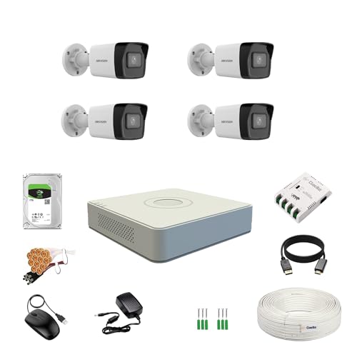 Image of HIKVISION 2MP 1080P 4 Channel DVR, 2MP 4 Bullet Cameras [Night Vision + EXIR Technology + Motion Detection + HDTVI] + 1 TB HDD + 4 CH SMPS + CCTV Cable + BNC /DC
