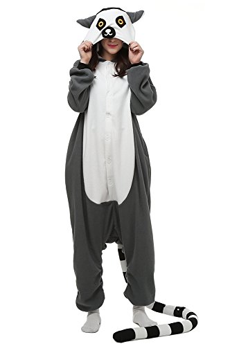 Unisex Adult Onesie Lemur Animal Pajamas One-Piece Cosplay Costume Women Man Halloween L