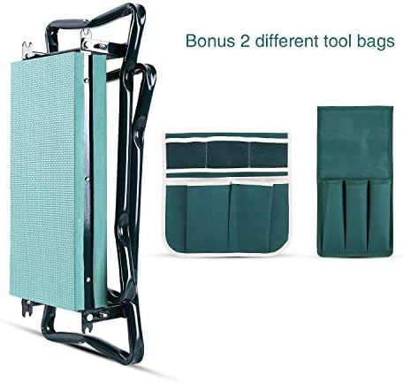 Garden Folding Kneeler Seat with EVA Foam Kneeling Pad, Ohuhu Foldable Garden Stool Bonus 2 Tool Pouches, 2-in-1 Heavy Duty Portable Gardening Beach, Idea for Women Men Elders Gardener