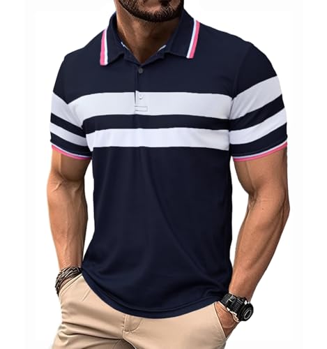 Rayson Polo Hombre a Rayas Slim Fit de Manga Corta...