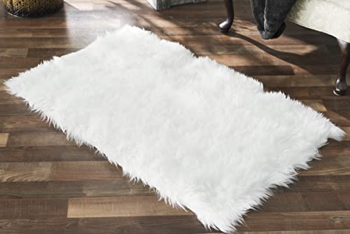 Silky Soft Faux Fur Rug, 2 Ft. X 3 Ft. White Fluffy Rug, Sheepskin Area Rug, Rectangle Rug For Living Room, Bedroom, Kid's Room, Or Nursery, Home Décor Accent, Machine Washable With Non-Slip Backing #TOP14