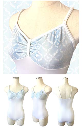 バレエ レオタード 子供〜大人【胸元スワン柄プリント・リボンパッセ/スワンシリーズ】 吸水速乾 UVカット キッズ 子供 ジュニア 大人 日本製 3年保証 新体操 黒 白 バレエ用品 胸元柄 (ホワイト, 150cm(大人S))