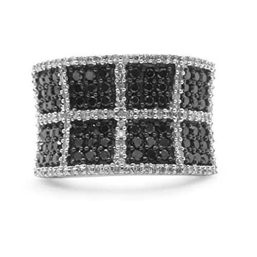 14K White Gold 1 1/2 Cttw White and Treated Black Diamond Cocktail Ring (H-I Color, I1-I2 Clarity) - Size 7