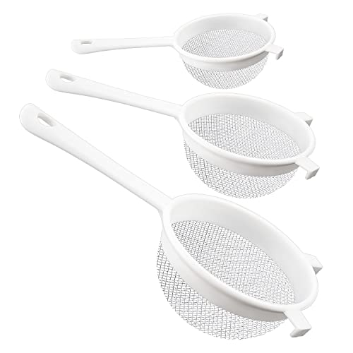 WXJ13 3 Pieces Plastic Nylon Mesh Strainer Colander with Handle, Kitchen Double-Ear Fine Mesh Strainer for Baking Kitchen Strainer(3 Inch, 5 Inch, 7 Inch)