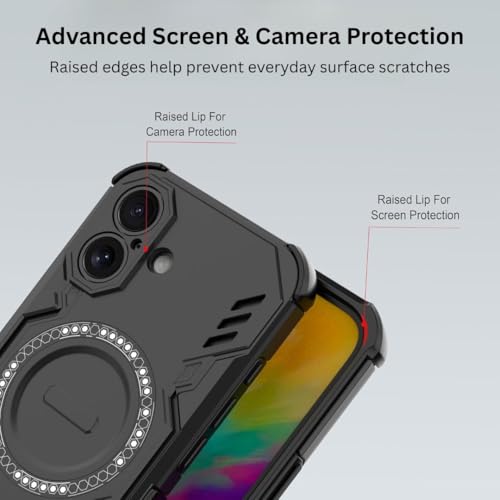 Image of Back Cover Case for Apple iPhone 16 | 360 Protection Mobile Phone Case Mag-Safe | Camera Protection | i Phone 16 Covers | iPhone16 - Black TPU+PC