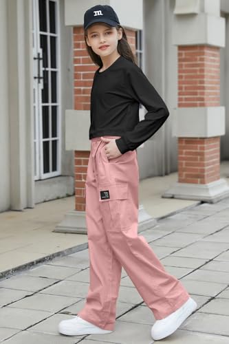 Image of Betusline Girl's 2 Piece Outfits, Cute Girls Fall Clothing Sets Cargo Pants + T-Shirt Top, 4T-14 Years